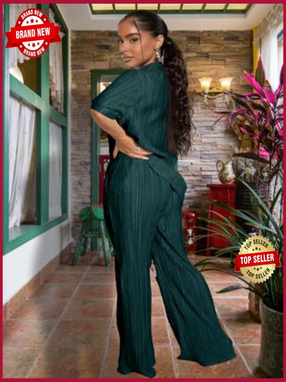90s Boho 2 Piece Wide Leg Pants Set Button Down Shirt Tracksuit Trendy Daily - Picture 3 of 7